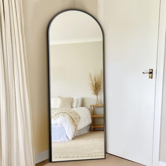 Arched Mirror 64"X21" Full Length Mirror Floor Mirror Stand up Mirror Hanging Mirror Large Mirror Bathroom Mirrors Black Arch Mirror Dressing Mirror Black Aluminum Alloy Thin Frame