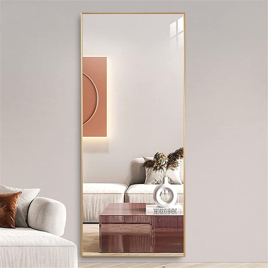 Full Length Mirror, Large Rectangle Mirror Full Length, Full Body Mirror for Bedroom, Dressing Mirror, Floor Mirror Aluminum Alloy Frame, 65"X22" Body Mirror, Standing Mirror,Gold Mirror