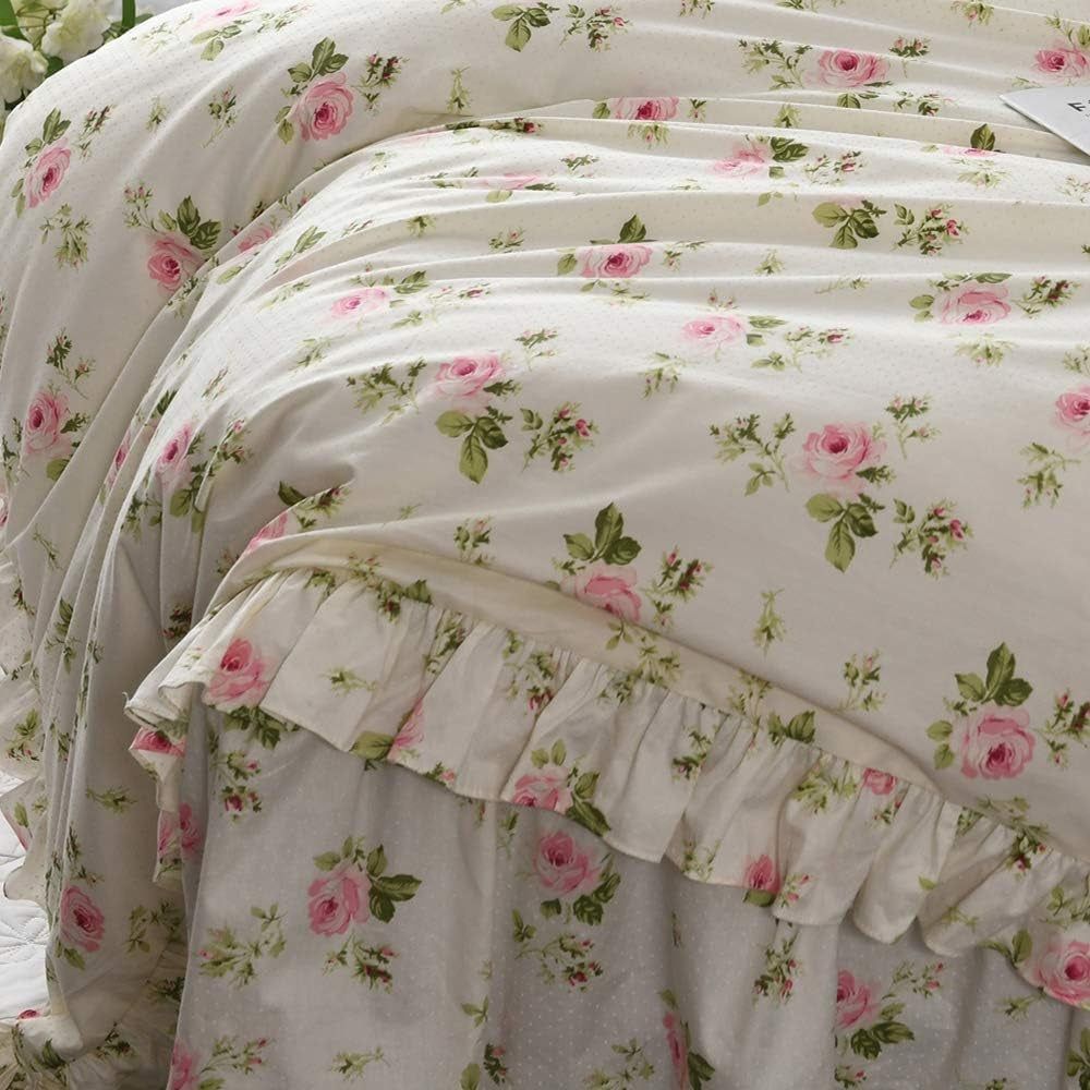 Ruffle Duvet Cover Sets Twin Shabby Floral Bedding Set Beige Rose Duvet Cover Set Rose Floral Girls Bedding Farmhouse Chic Bedding French Country Bedding Sets 3 Pieces Twin Size