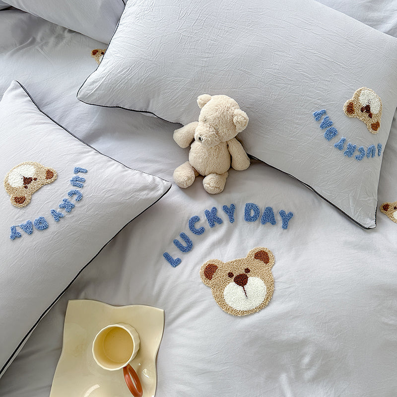 Cute Bear Embroidery Bedding Set