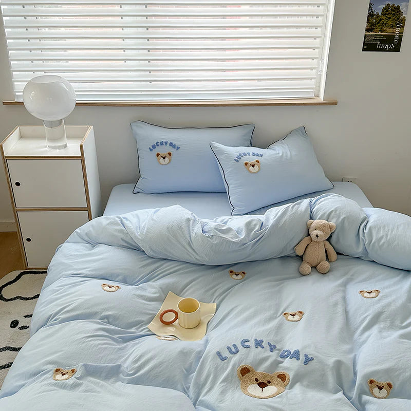 Cute Bear Embroidery Bedding Set