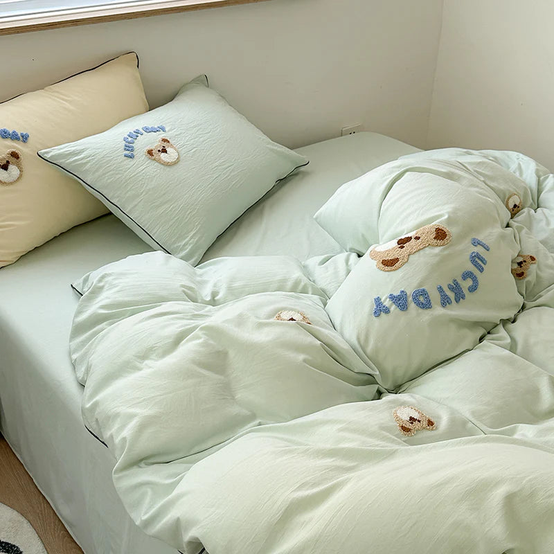Cute Bear Embroidery Bedding Set