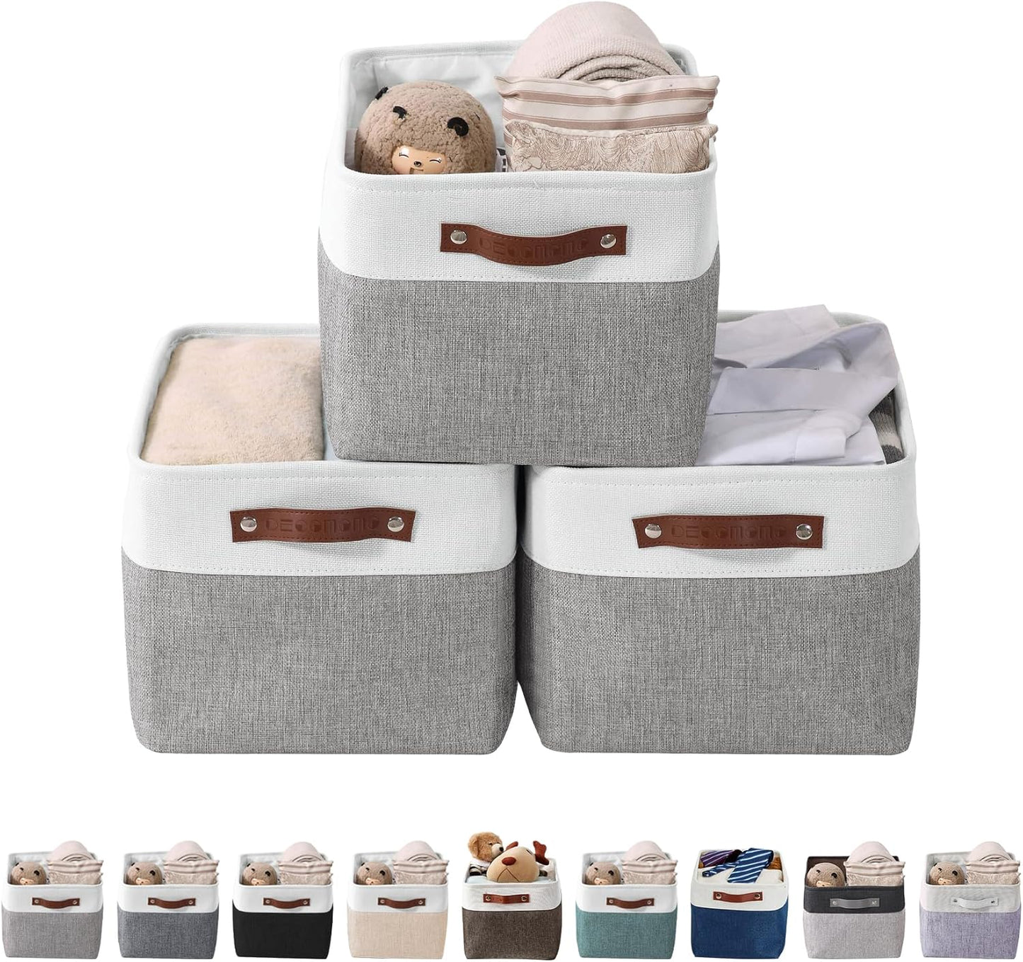 Storage Bins, Large Fabric Storage Baskets for Shelves, Decorative Linen Closet Organizer, 15 X 11 X 9.5 Inches (Grey & White, 4 Pack)
