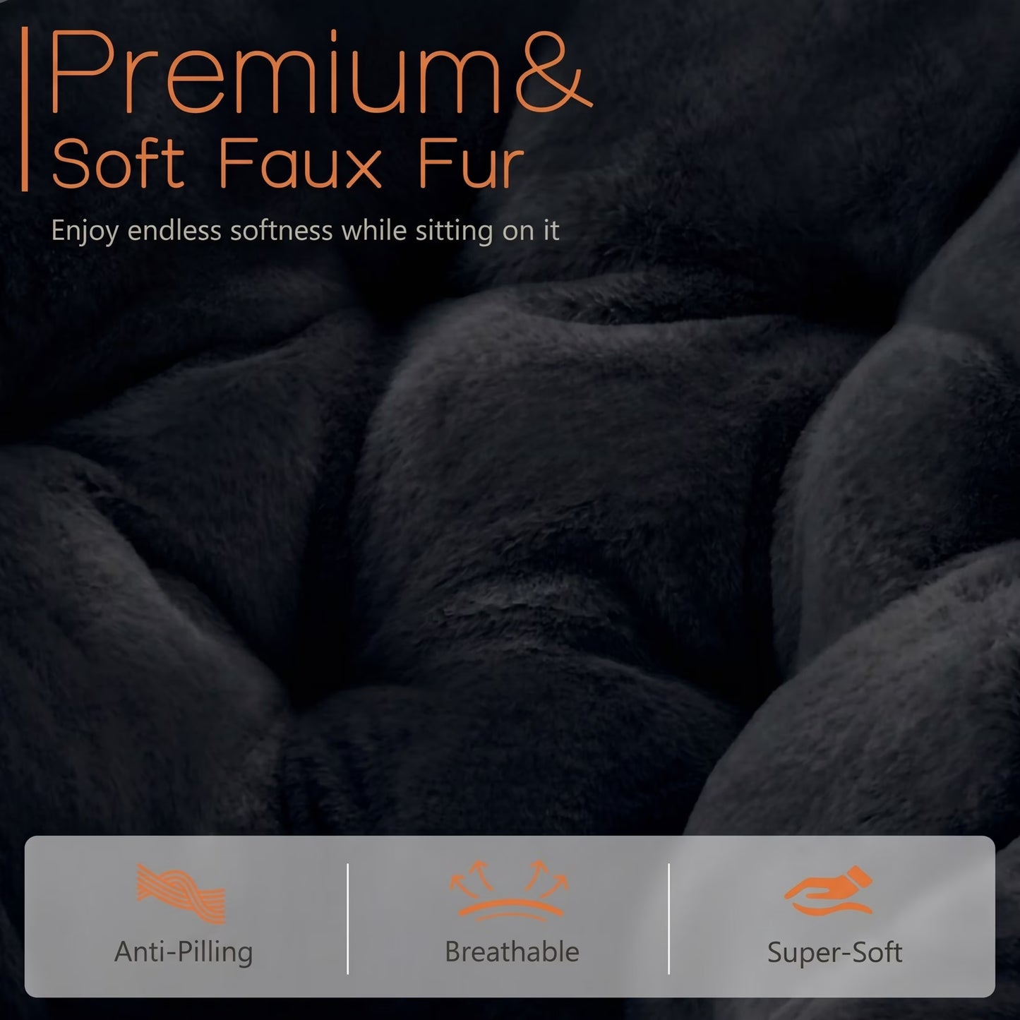 Faux Fur Folding Saucer Chair, Foldable Accent Chair for Adults, Soft Plush Seat, Lightweight & Comfortable, Black