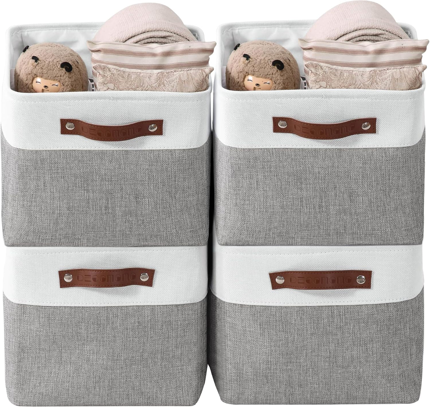 Storage Bins, Large Fabric Storage Baskets for Shelves, Decorative Linen Closet Organizer, 15 X 11 X 9.5 Inches (Grey & White, 4 Pack)