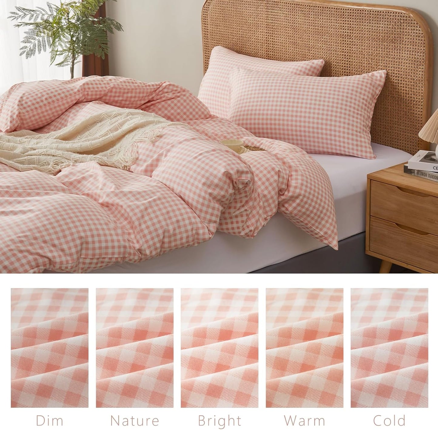 Gingham Duvet Cover Set Queen 3 Pieces Pink White Plaid Checkered Comforter Cover Reversible Microfiber Washed Cotton Bedding Zipper Ties 2 Pillowcases Breathable Soft Farmhouse Style Cozy Decor