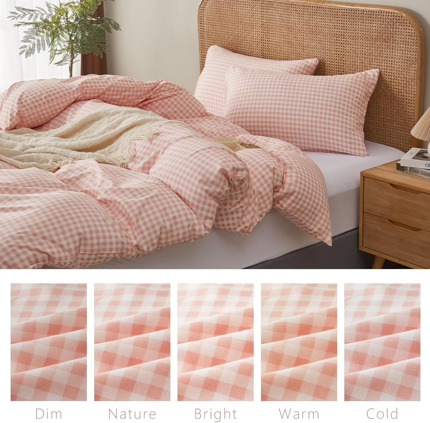 Gingham Duvet Cover Set Queen 3 Pieces Pink White Plaid Checkered Comforter Cover Reversible Microfiber Washed Cotton Bedding Zipper Ties 2 Pillowcases Breathable Soft Farmhouse Style Cozy Decor