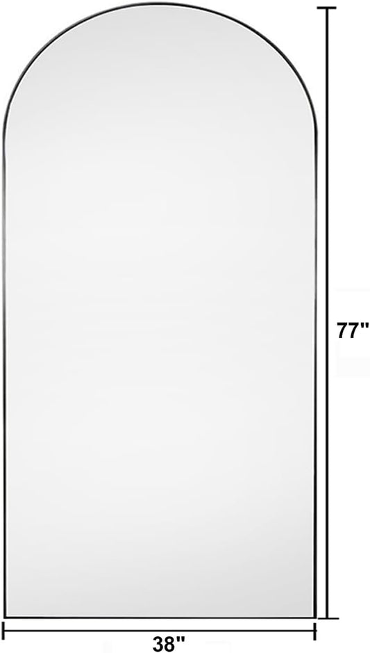 Floor Mirror, Oversized Full Length Mirror, Arched Mirror, Large Standing Mirror, Tall Mirror, Wall Mounted, Freestanding, Giant Mirror, 81"×41", Aluminum Frame - Black