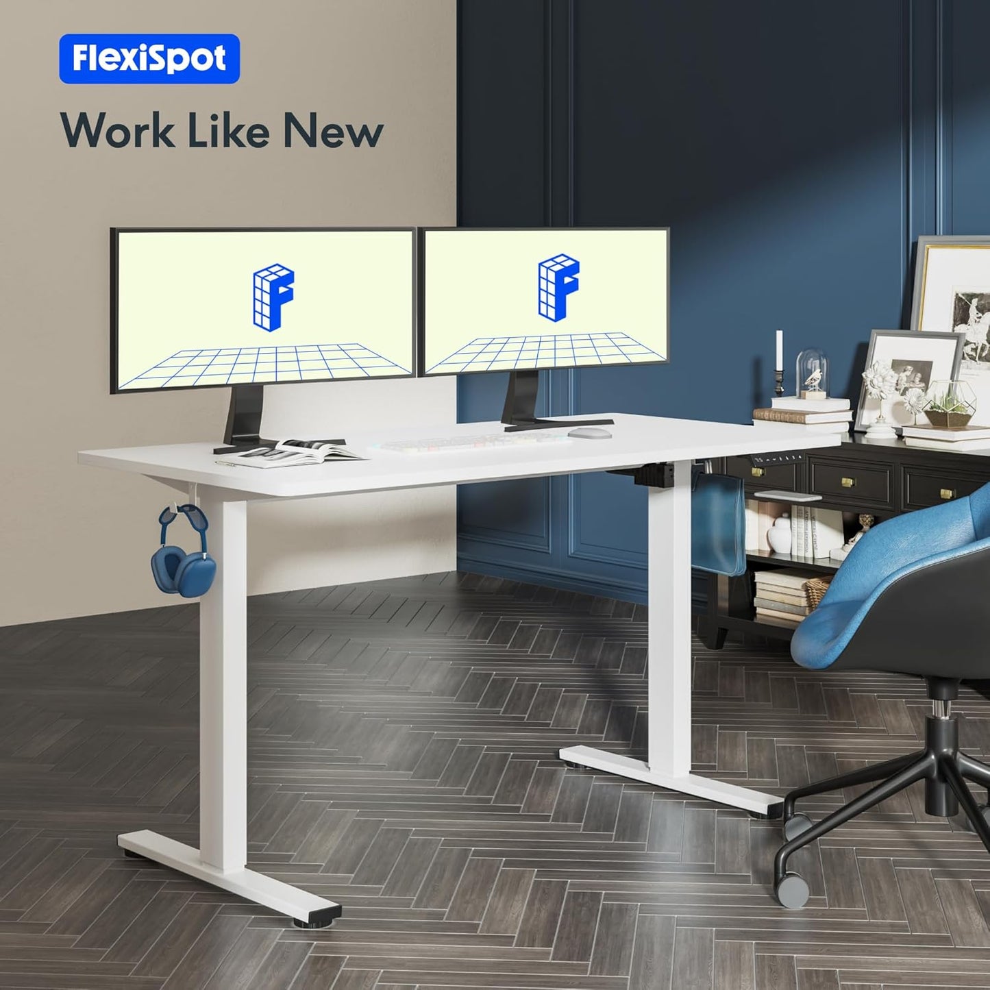 FLEXISPOT 48"X24" One-Piece Electric Standing Desk, 1" Thick Seamless Desktop for Home Office, Study & Multi-Monitor Setup, White
