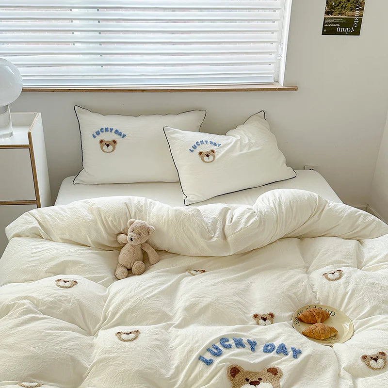 Cute Bear Embroidery Bedding Set