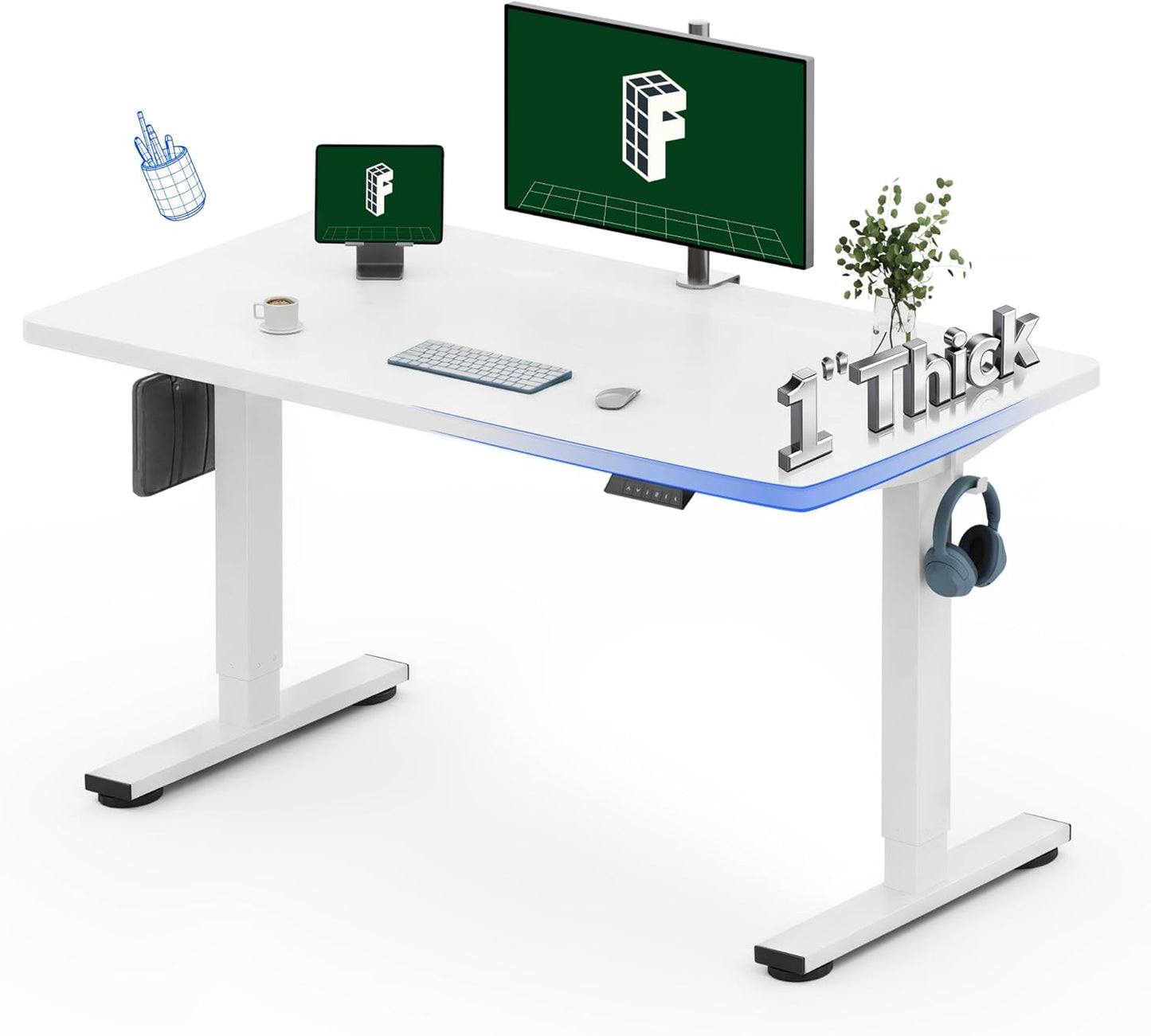 FLEXISPOT 48"X24" One-Piece Electric Standing Desk, 1" Thick Seamless Desktop for Home Office, Study & Multi-Monitor Setup, White