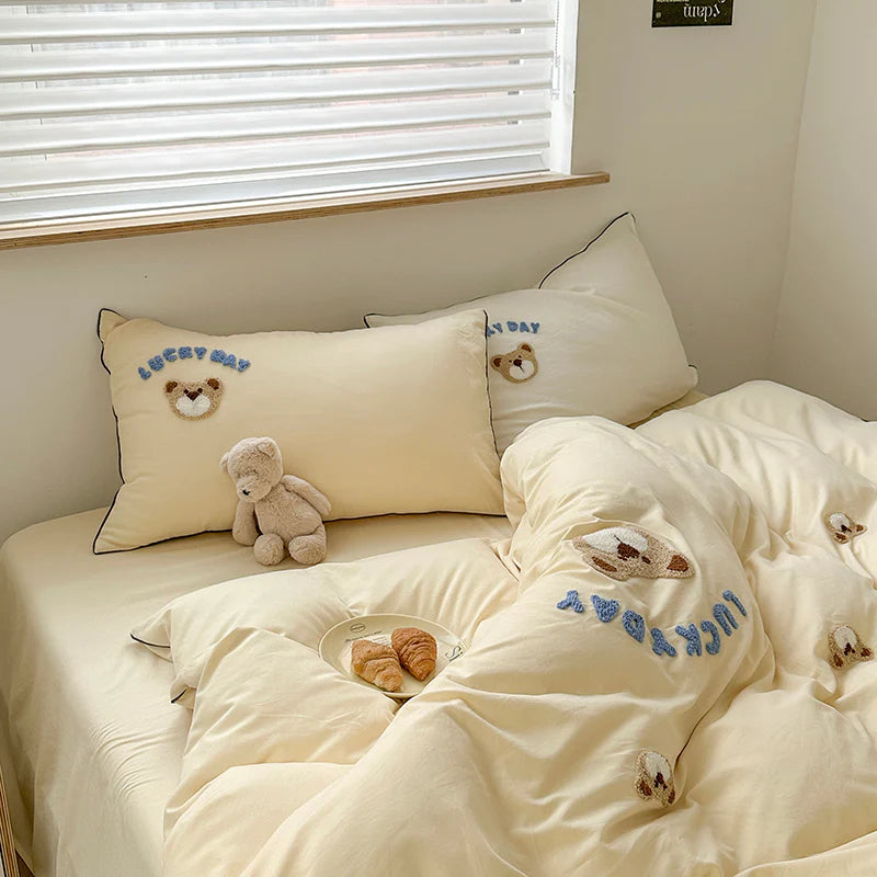 Cute Bear Embroidery Bedding Set