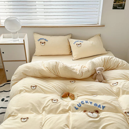 Cute Bear Embroidery Bedding Set