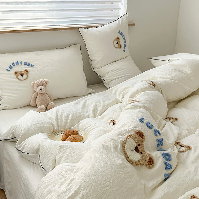 Cute Bear Embroidery Bedding Set