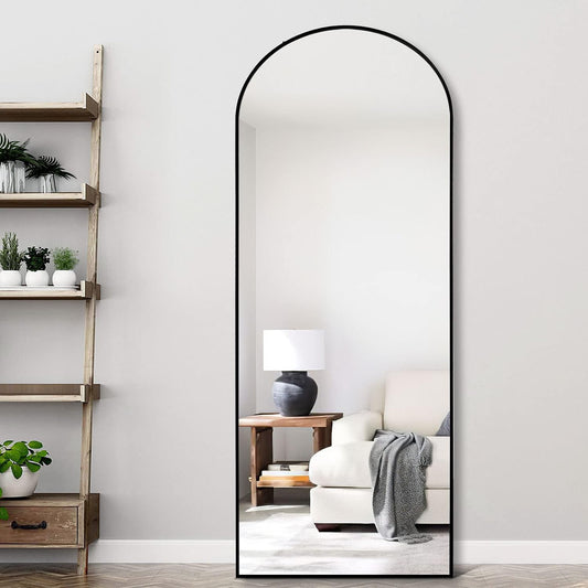 Arched Mirror 64"X21" Full Length Mirror Floor Mirror Stand up Mirror Hanging Mirror Large Mirror Bathroom Mirrors Black Arch Mirror Dressing Mirror Black Aluminum Alloy Thin Frame