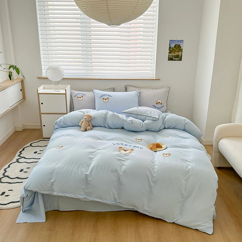 Cute Bear Embroidery Bedding Set