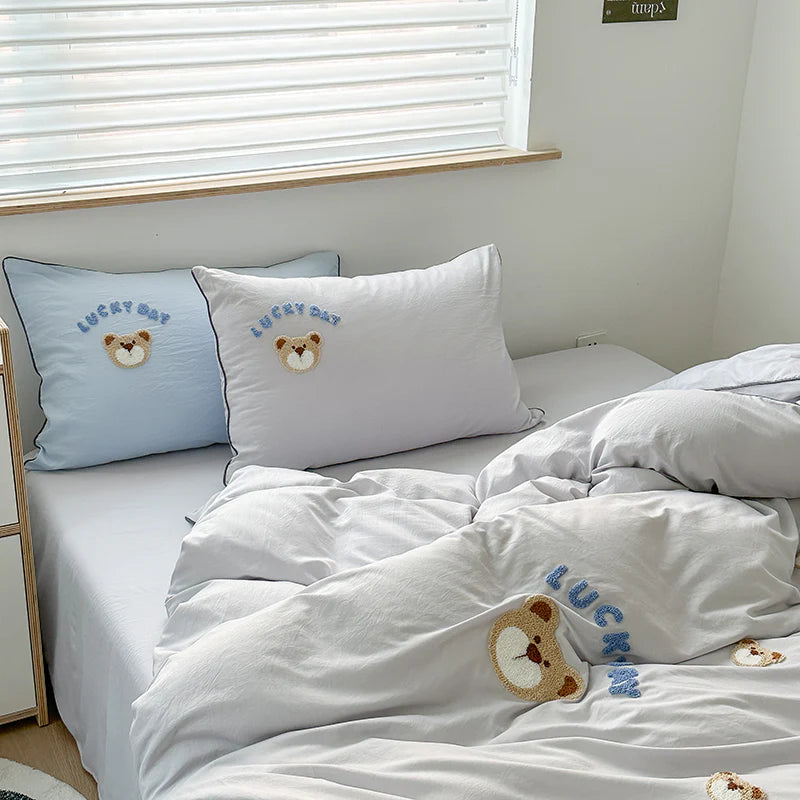 Cute Bear Embroidery Bedding Set