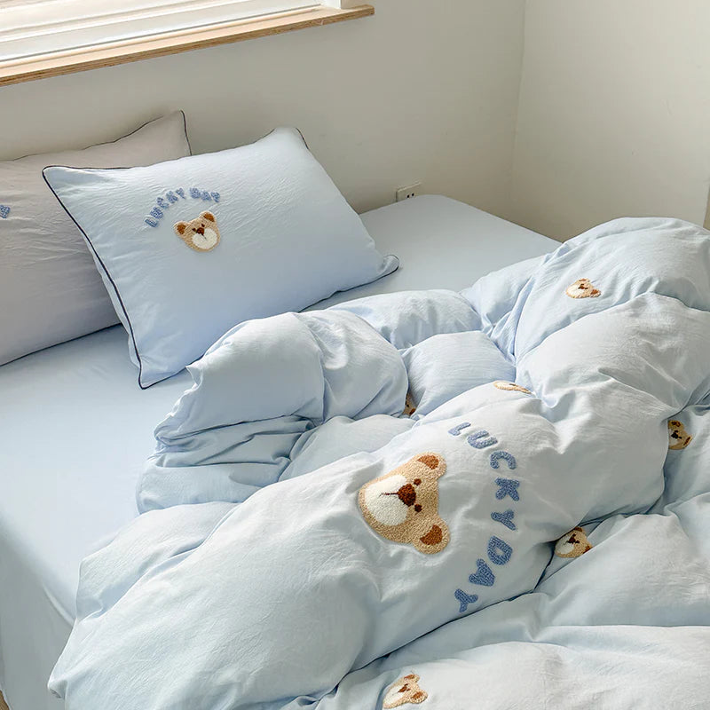 Cute Bear Embroidery Bedding Set
